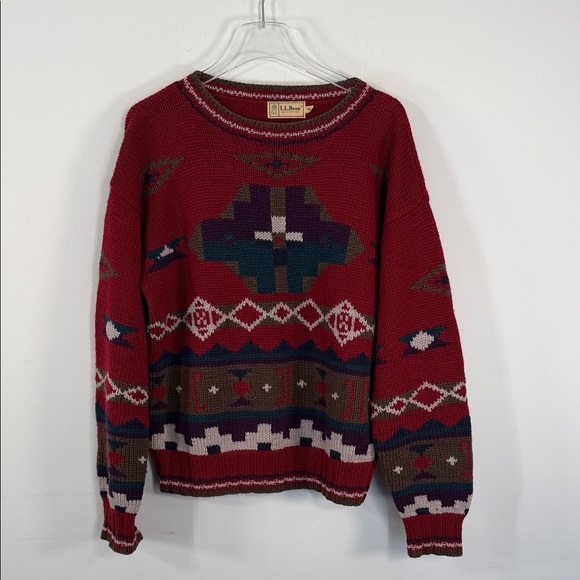 Vintage 80s L.L.Bean Men's 100% Wool Aztec/Southwestern Crewneck Sweater Sz M